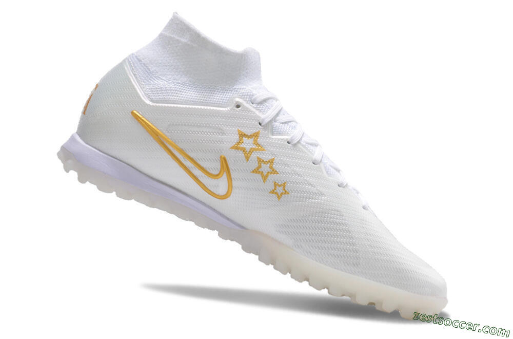 Nike Air Zoom Mercurial Superfly 9 Elite TF High-Tops Soccer Shoes - White/Gold/Blue 4