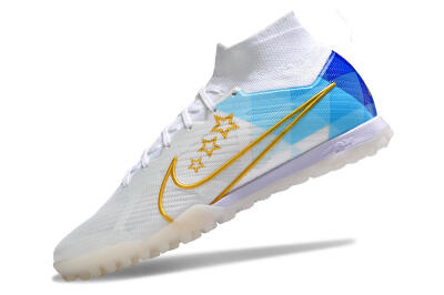 Nike Air Zoom Mercurial Superfly 9 Elite TF High-Tops Soccer Shoes - White/Gold/Blue