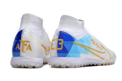 Nike Air Zoom Mercurial Superfly 9 Elite TF High-Tops Soccer Shoes - White/Gold/Blue