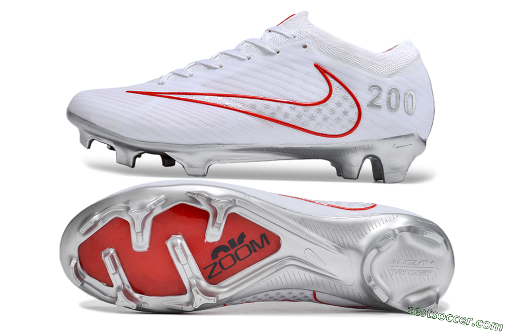 Nike Air Zoom Mercurial Vapor 15 Elite FG Low-Tops Soccer Cleats - White/Red/Silver 1