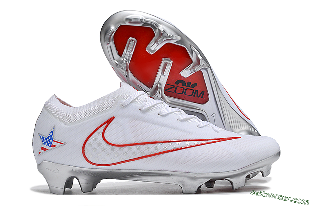 Nike Air Zoom Mercurial Vapor 15 Elite FG Low-Tops Soccer Cleats - White/Red/Silver 0