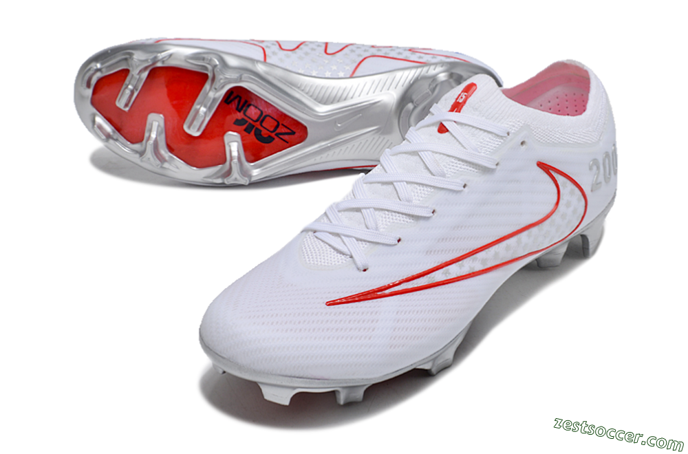 Nike Air Zoom Mercurial Vapor 15 Elite FG Low-Tops Soccer Cleats - White/Red/Silver 3
