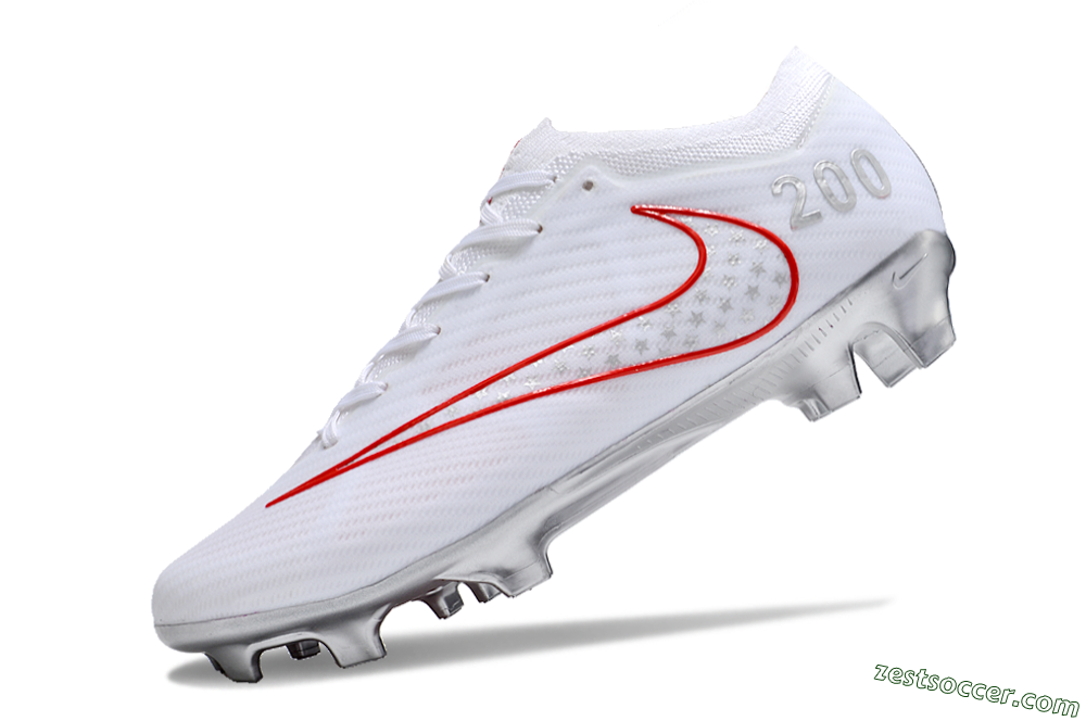 Nike Air Zoom Mercurial Vapor 15 Elite FG Low-Tops Soccer Cleats - White/Red/Silver 5