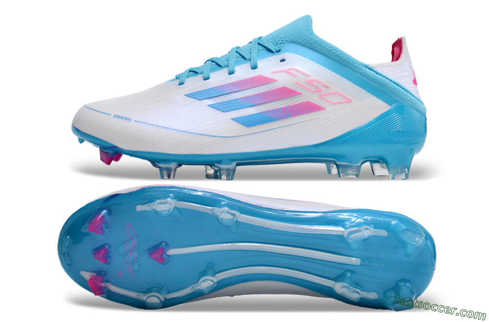Adidas F50 Adizero FG Low-Tops Soccer Cleats - White/Blue/Pink 1