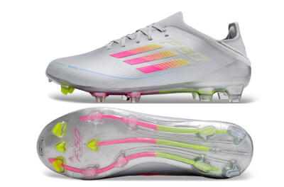 Adidas F50 Adizero FG Low-Tops Soccer Cleats - Silver/Yellow/Pink
