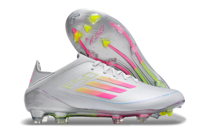 Adidas F50 Adizero FG Low-Tops Soccer Cleats - Silver/Yellow/Pink