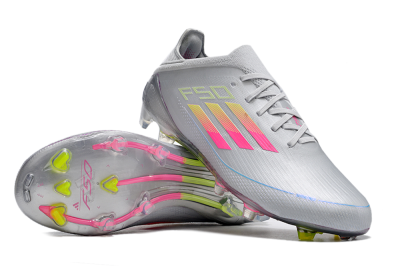 Adidas F50 Adizero FG Low-Tops Soccer Cleats - Silver/Yellow/Pink