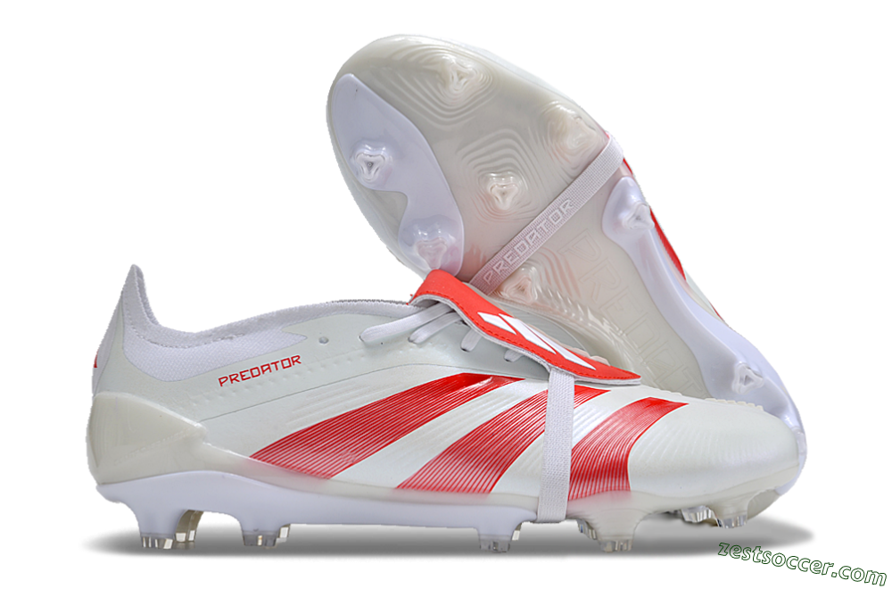 Adidas Predator Elite Foldover Tongue FG Low-Tops Soccer Cleats - Beige/Red/White 0