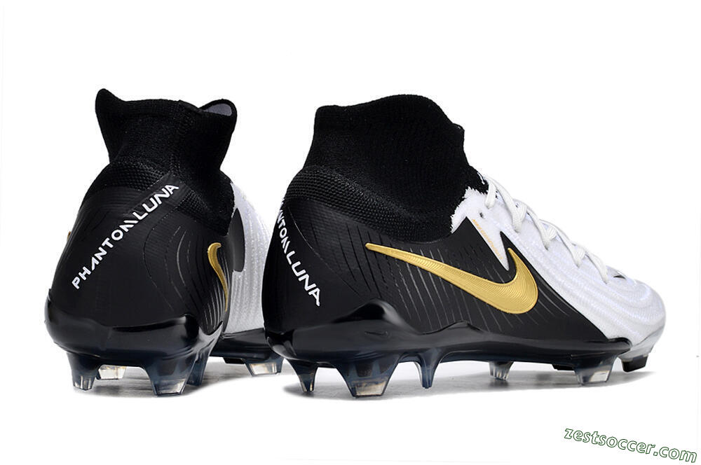 Nike Phantom Luna Elite NU FG High-Tops Soccer Cleats - White/Black/Gold 6