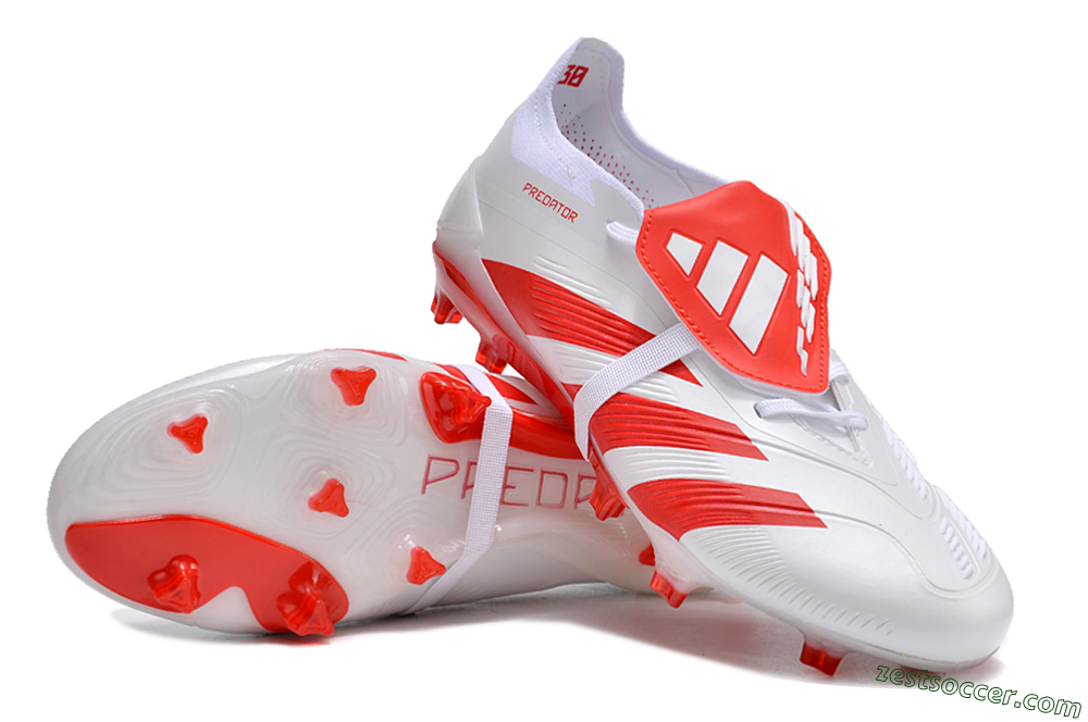Adidas Predator Elite Foldover Tongue FG Low-Tops Soccer Cleats - White/Red 3