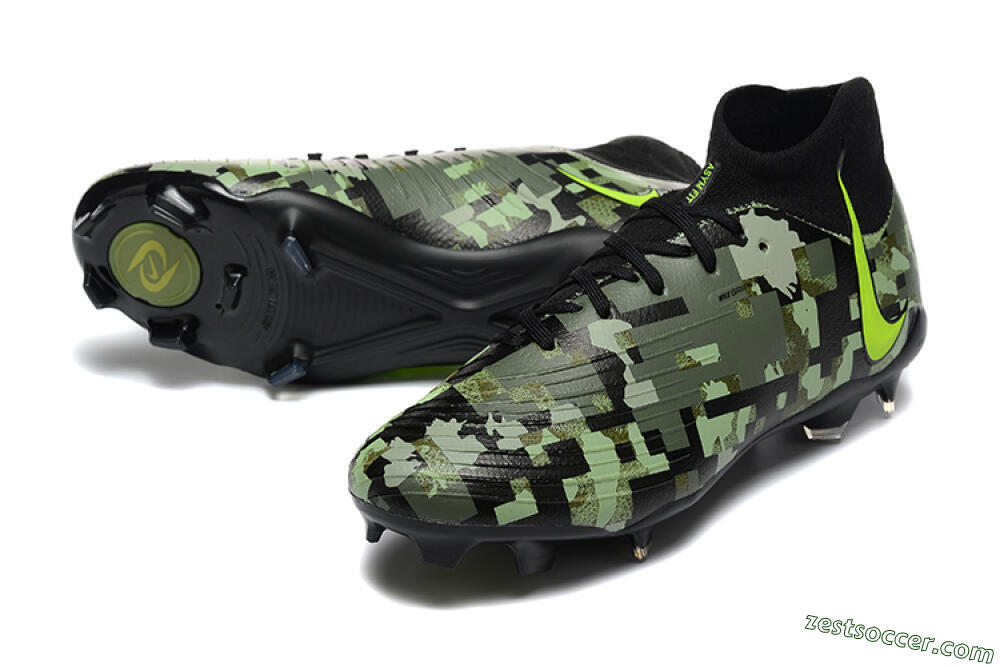Nike Phantom Luna Elite NU FG High-Tops Soccer Cleats - Black/Camo/Yellow 3