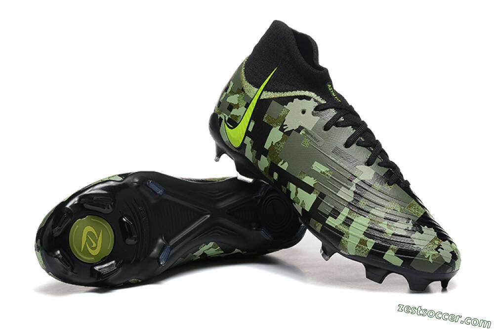 Nike Phantom Luna Elite NU FG High-Tops Soccer Cleats - Black/Camo/Yellow 4