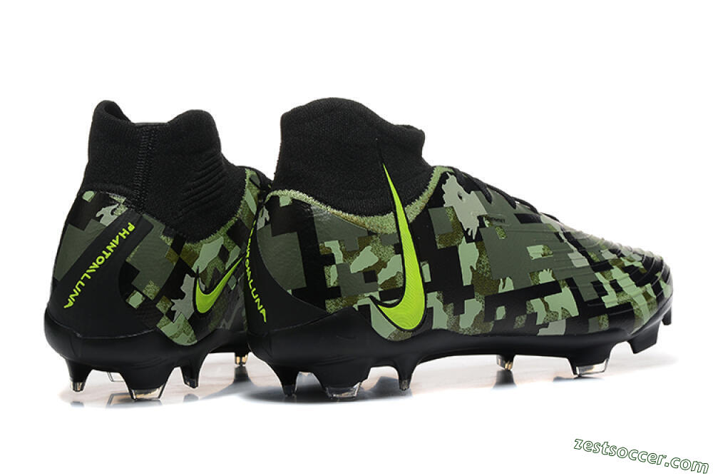 Nike Phantom Luna Elite NU FG High-Tops Soccer Cleats - Black/Camo/Yellow 9