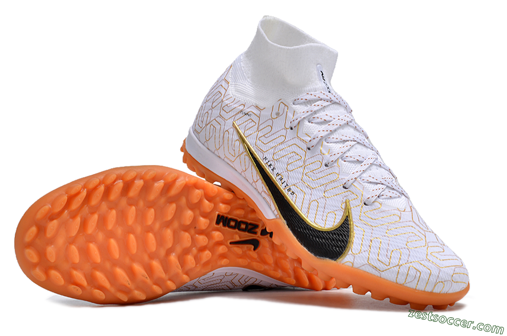 Nike Air Zoom Mercurial Superfly 9 Elite TF High-Tops Soccer Shoes - White/Black/Gold 1