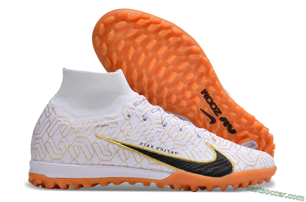 Nike Air Zoom Mercurial Superfly 9 Elite TF High-Tops Soccer Shoes - White/Black/Gold 0