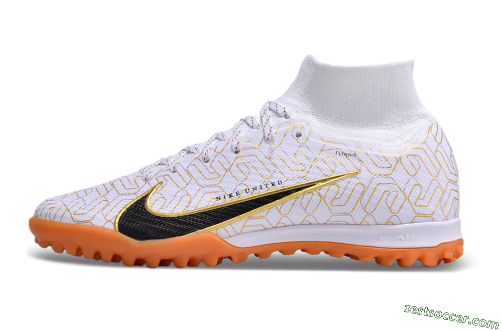 Nike Air Zoom Mercurial Superfly 9 Elite TF High-Tops Soccer Shoes - White/Black/Gold 2