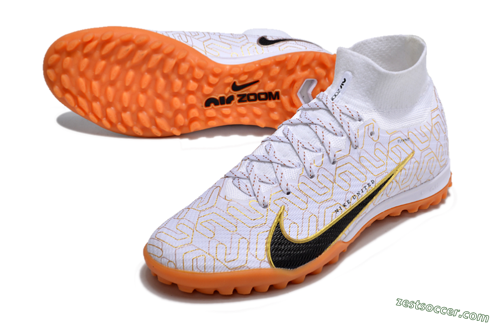Nike Air Zoom Mercurial Superfly 9 Elite TF High-Tops Soccer Shoes - White/Black/Gold 3