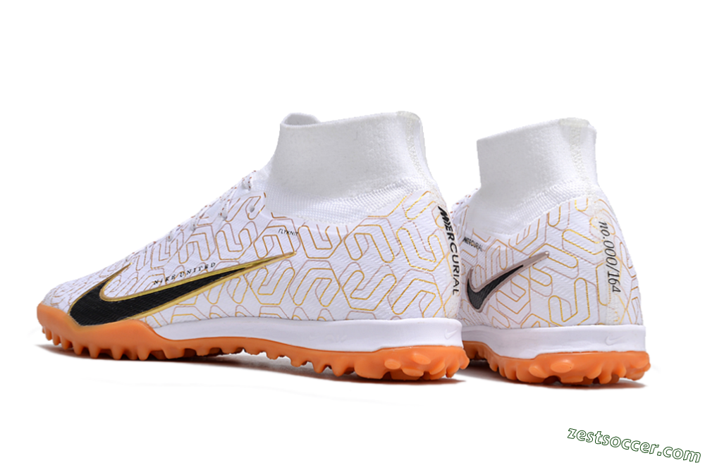 Nike Air Zoom Mercurial Superfly 9 Elite TF High-Tops Soccer Shoes - White/Black/Gold 4