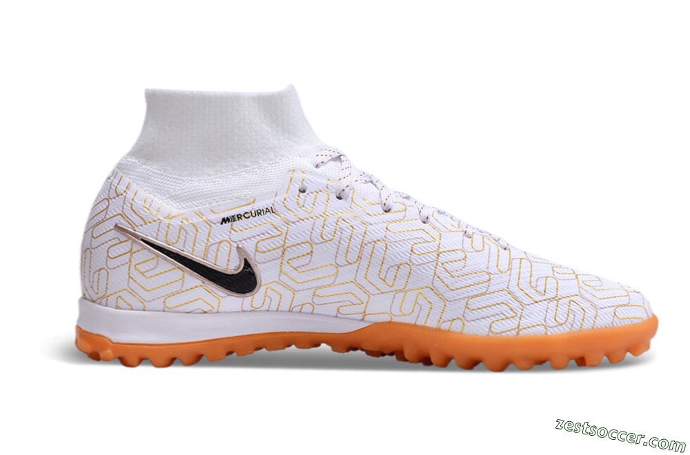 Nike Air Zoom Mercurial Superfly 9 Elite TF High-Tops Soccer Shoes - White/Black/Gold 5