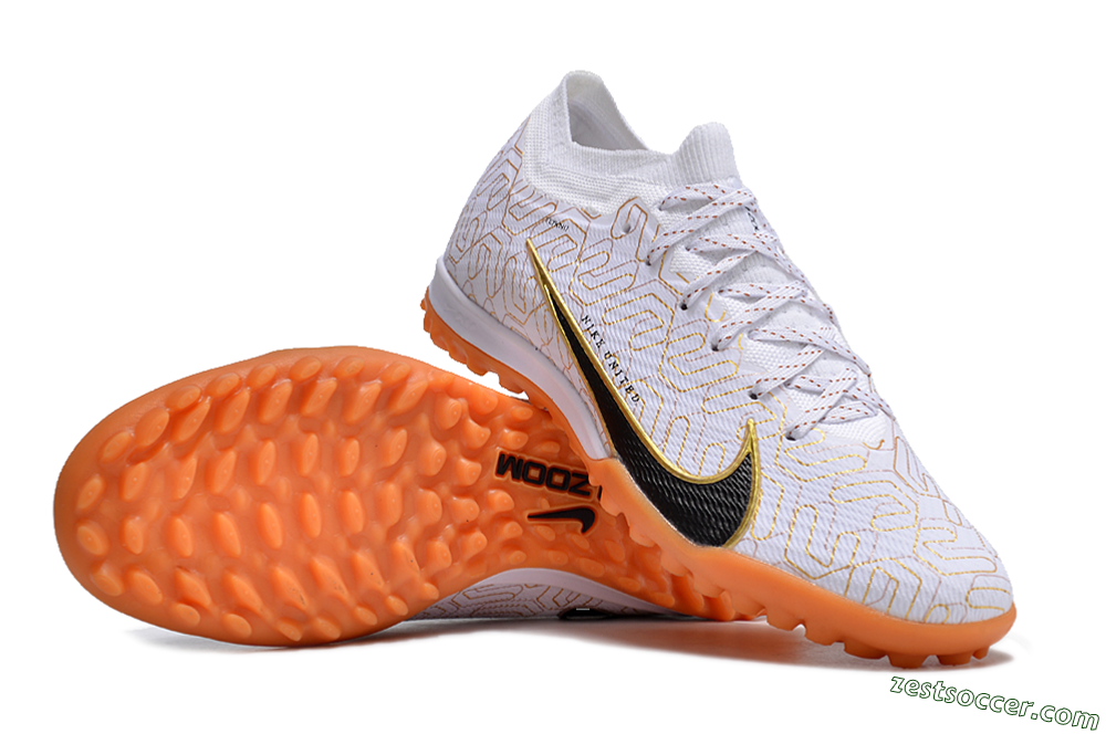 Nike Air Zoom Mercurial Vapor 15 Elite TF Low-Tops Soccer Shoes - White/Black/Gold 1