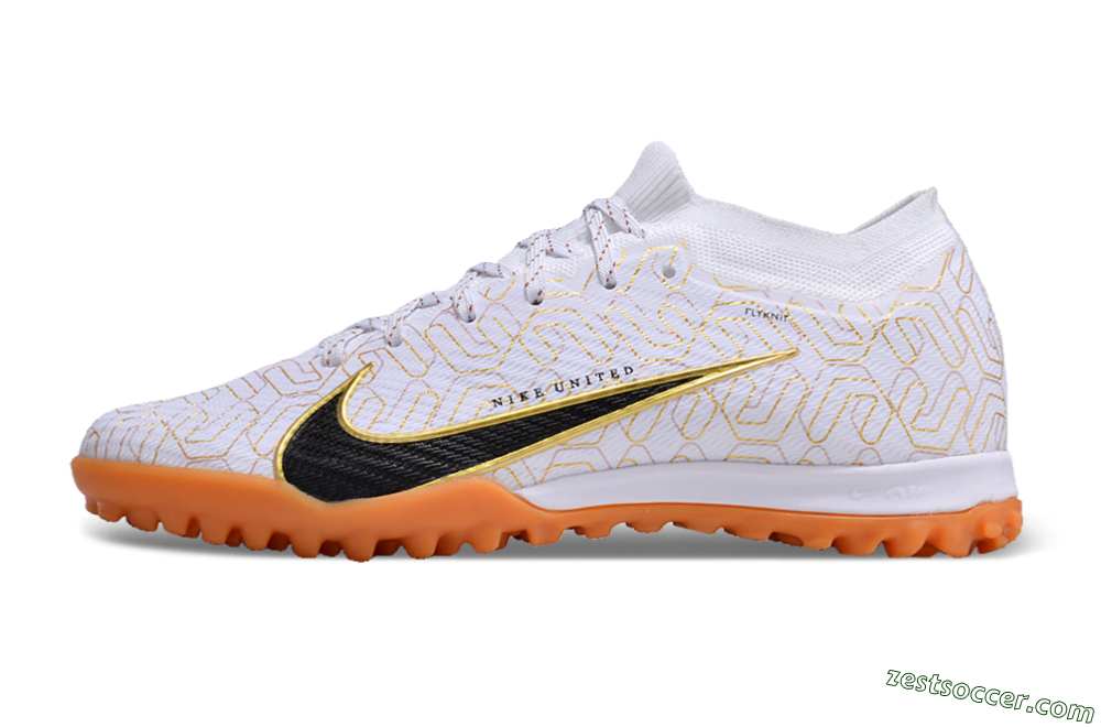 Nike Air Zoom Mercurial Vapor 15 Elite TF Low-Tops Soccer Shoes - White/Black/Gold 2