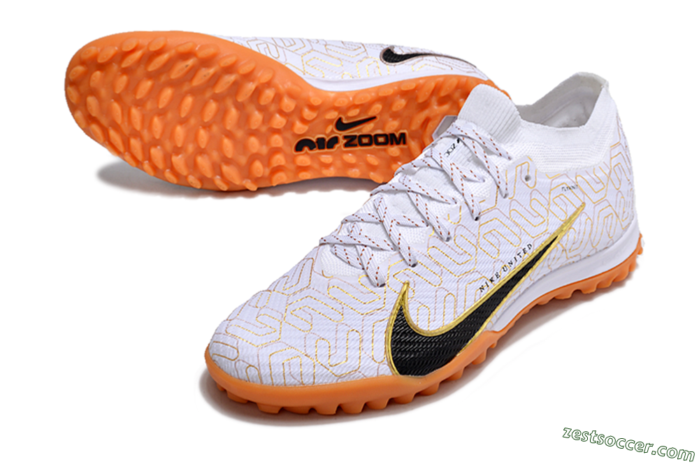 Nike Air Zoom Mercurial Vapor 15 Elite TF Low-Tops Soccer Shoes - White/Black/Gold 3