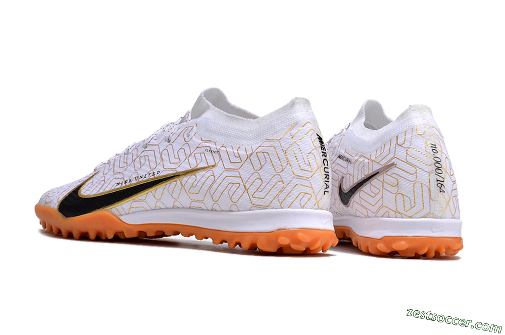 Nike Air Zoom Mercurial Vapor 15 Elite TF Low-Tops Soccer Shoes - White/Black/Gold 4