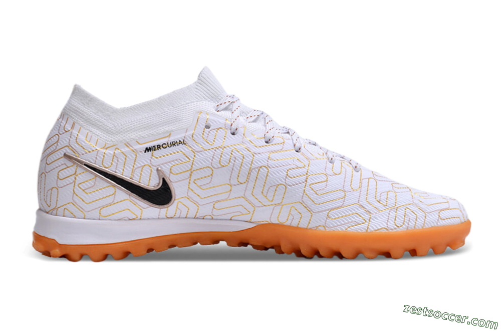 Nike Air Zoom Mercurial Vapor 15 Elite TF Low-Tops Soccer Shoes - White/Black/Gold 5