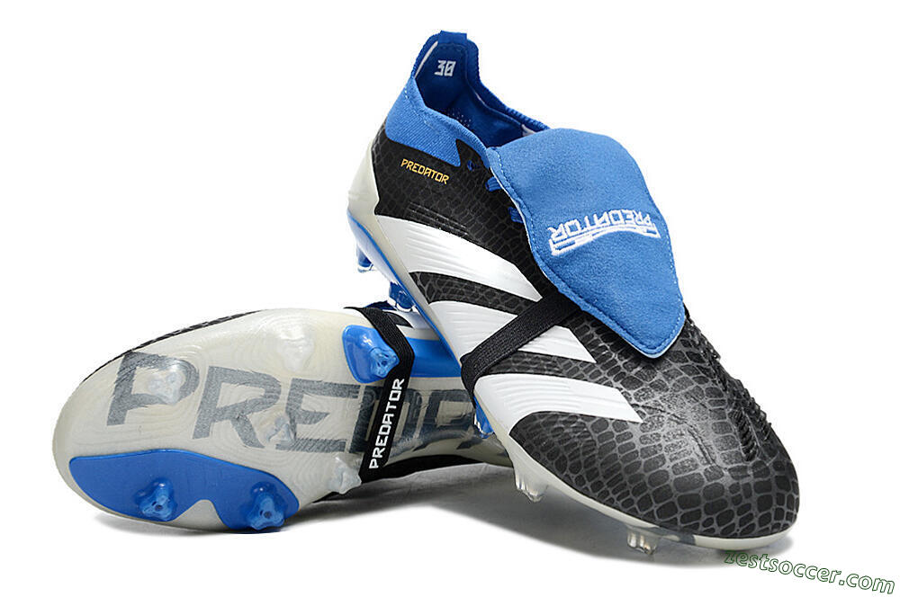 Adidas Predator Elite Foldover Tongue FG Low-Tops Soccer Cleats - Black/White/Blue 3
