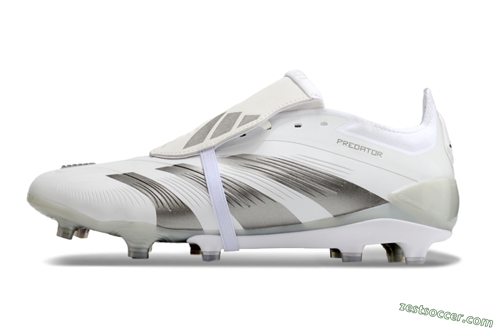 Adidas Predator Elite Foldover Tongue FG Low-Tops Soccer Cleats - White/Grey 2