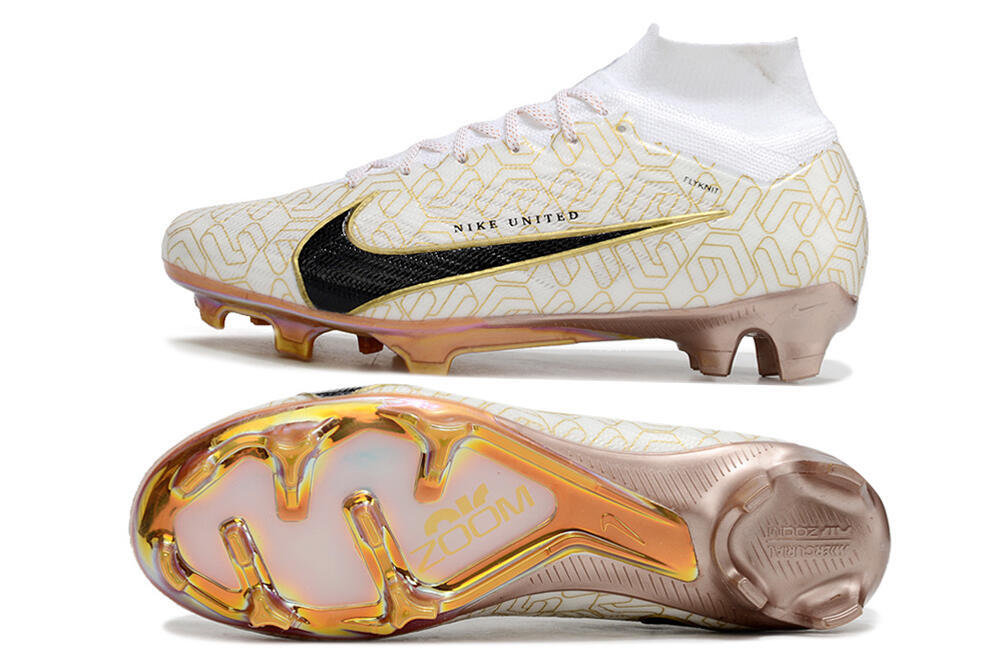 Nike Air Zoom Mercurial Superfly 9 Elite MR FG High-Tops Soccer Cleats - White/Black/Gold 1