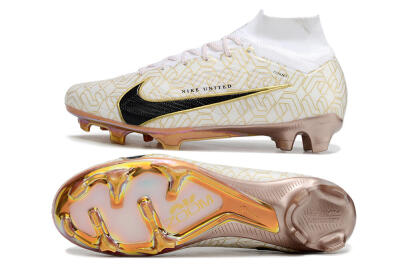 Nike Air Zoom Mercurial Superfly 9 Elite MR FG High-Tops Soccer Cleats - White/Black/Gold