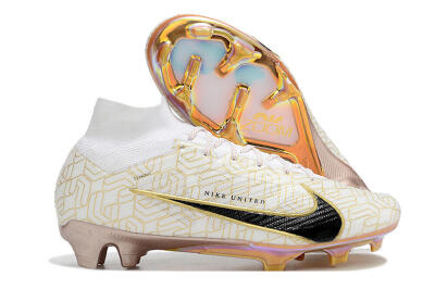 Nike Air Zoom Mercurial Superfly 9 Elite MR FG High-Tops Soccer Cleats - White/Black/Gold