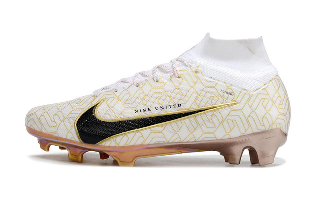 Nike Air Zoom Mercurial Superfly 9 Elite MR FG High-Tops Soccer Cleats - White/Black/Gold 2