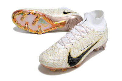 Nike Air Zoom Mercurial Superfly 9 Elite MR FG High-Tops Soccer Cleats - White/Black/Gold