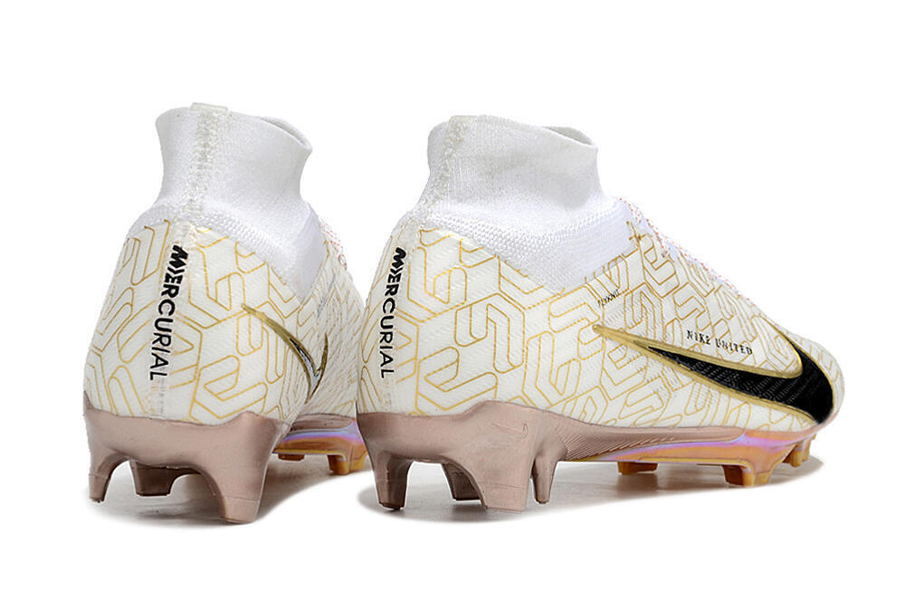Nike Air Zoom Mercurial Superfly 9 Elite MR FG High-Tops Soccer Cleats - White/Black/Gold 6