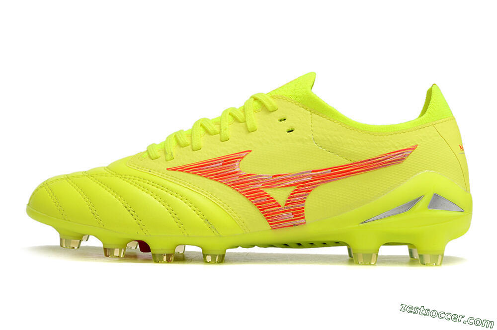 Mizuno Morelia Neo 4 FG Low-Tops Soccer Cleats - Yellow/Red/Grey 2