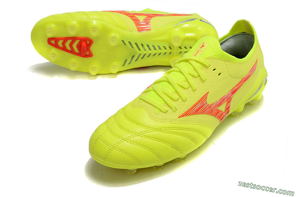 Mizuno Morelia Neo 4 FG Low-Tops Soccer Cleats - Yellow/Red/Grey 3