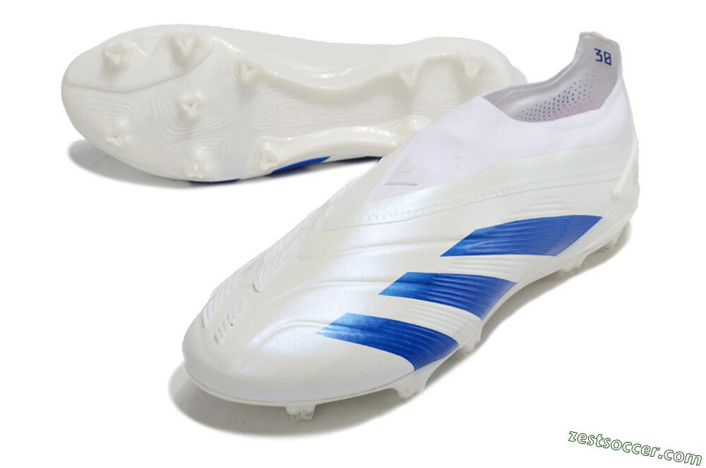 Adidas Predator Elite Laceless FG Low-Tops Soccer Cleats - White/Blue 3