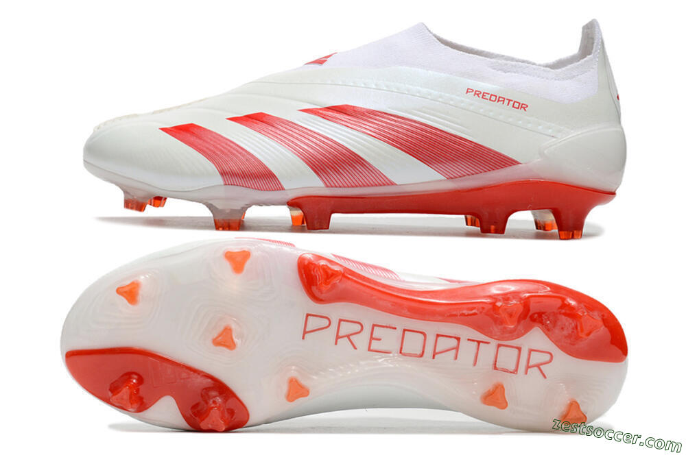 Adidas Predator Elite Laceless FG Low-Tops Soccer Cleats - White/Red 1