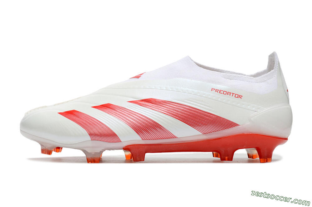 Adidas Predator Elite Laceless FG Low-Tops Soccer Cleats - White/Red 2
