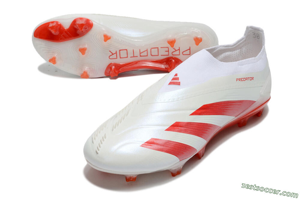 Adidas Predator Elite Laceless FG Low-Tops Soccer Cleats - White/Red 3