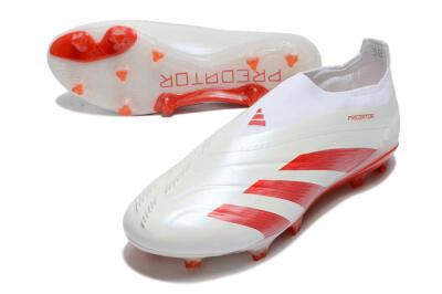 Adidas Predator Elite Laceless FG Low-Tops Soccer Cleats - White/Red