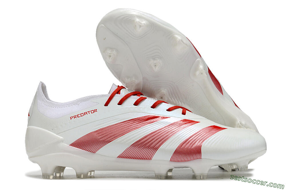 Adidas Predator Elite FG Low-Tops Soccer Cleats - White/Red 0