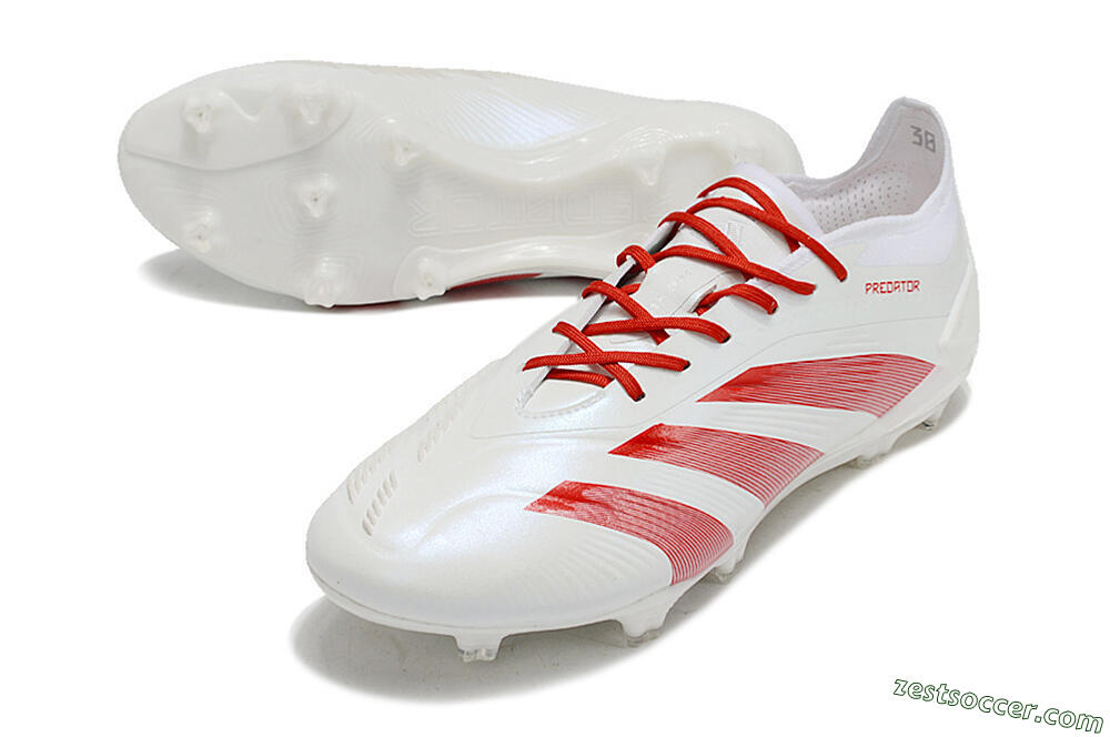 Adidas Predator Elite FG Low-Tops Soccer Cleats - White/Red 3