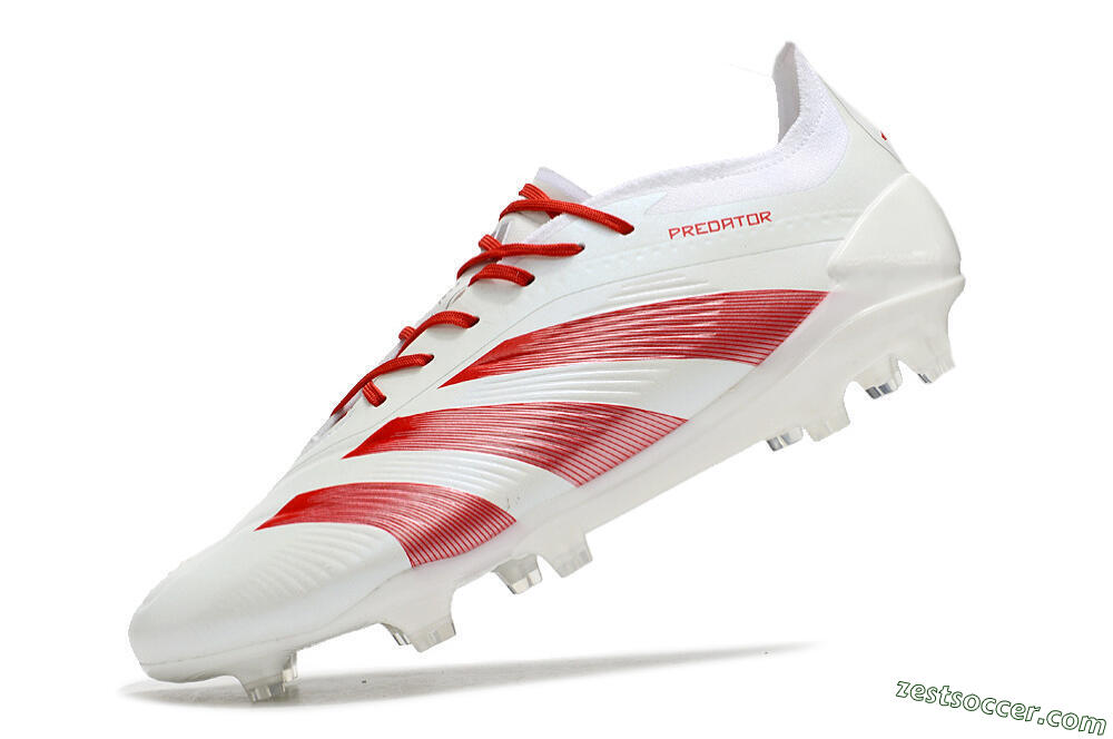 Adidas Predator Elite FG Low-Tops Soccer Cleats - White/Red 5