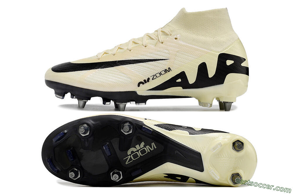 Nike Air Zoom Mercurial Superfly 9 Elite SG High-Tops Soccer Cleats - Beige/Black/White 1