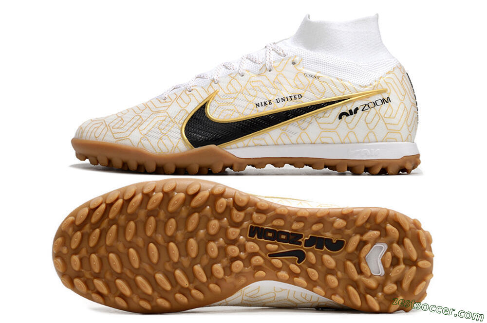 Nike Air Zoom Mercurial Superfly 9 Elite TF High-Tops Soccer Shoes - White/Black/Gold 1