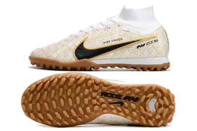 Nike Air Zoom Mercurial Superfly 9 Elite TF High-Tops Soccer Shoes - White/Black/Gold