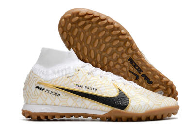 Nike Air Zoom Mercurial Superfly 9 Elite TF High-Tops Soccer Shoes - White/Black/Gold
